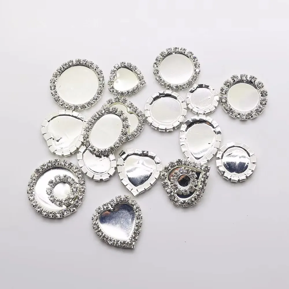 Factory Direct 10PCS/Set Full Size Plating Silver Flat Back Rhinestone button Crystal Base Accessories