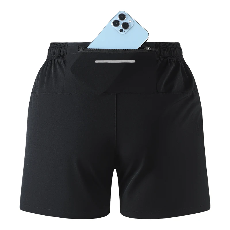

Men's Quick Dry Running Shorts Thin Athletic Workout Shorts Zipper Phone Pocket Reflective Strip Summer Gym Jogging Bottoms
