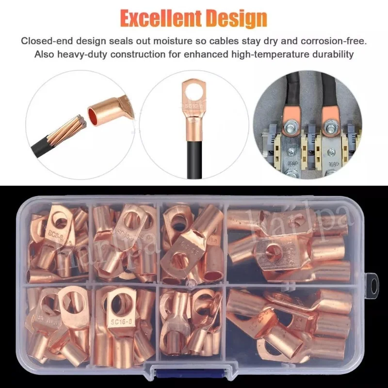 70Pcs Copper Tube Crimp Terminals Battery Welding Cable Lug Ring Connectors Kit Peephole Terminal SC6-SC25  8 Specifications
