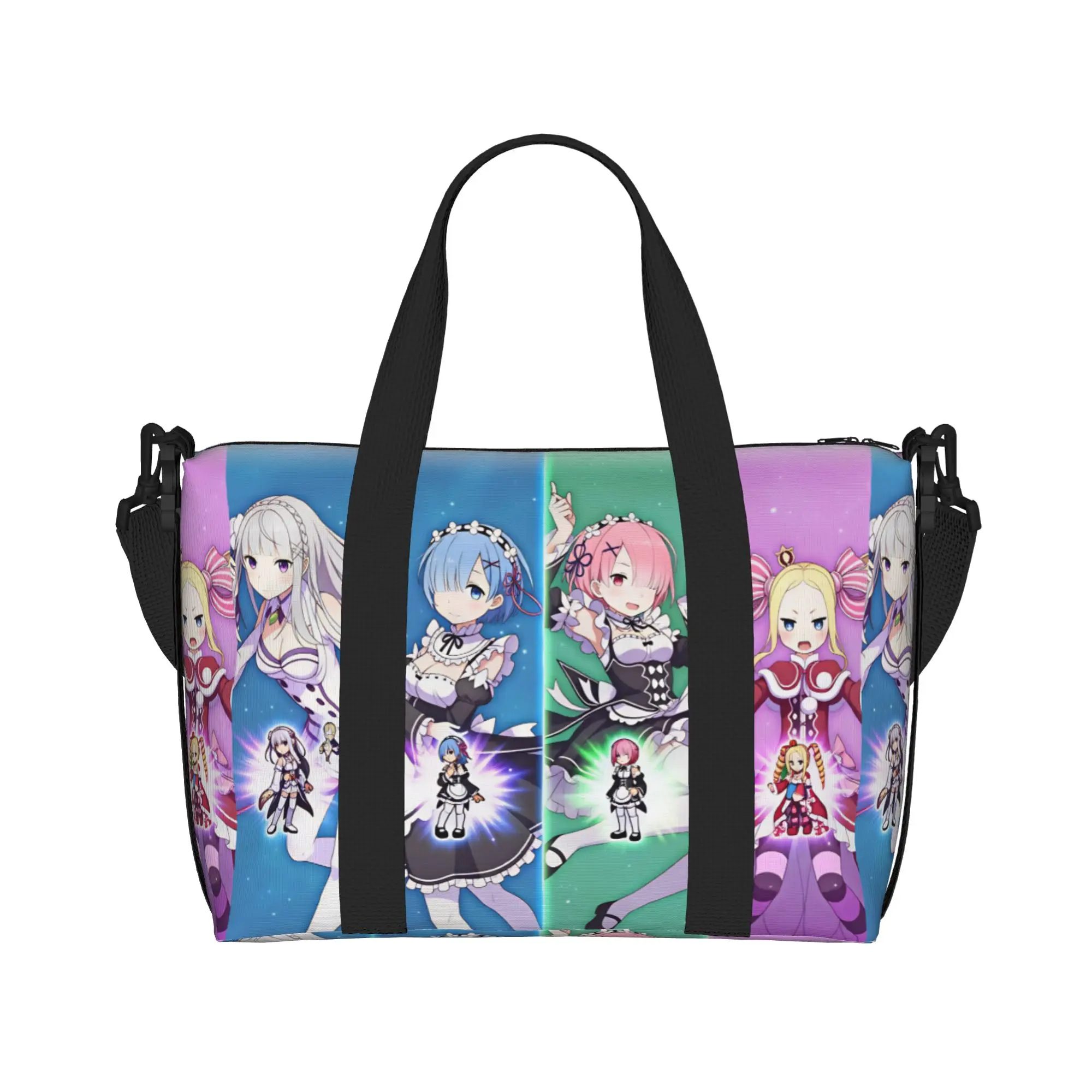 Custom Anime Rem Emilia R-Re:ZERO Beach Tote Bag Women Starting Life in Anothers Worlds Big Compartment Beach Gym Travel Bags