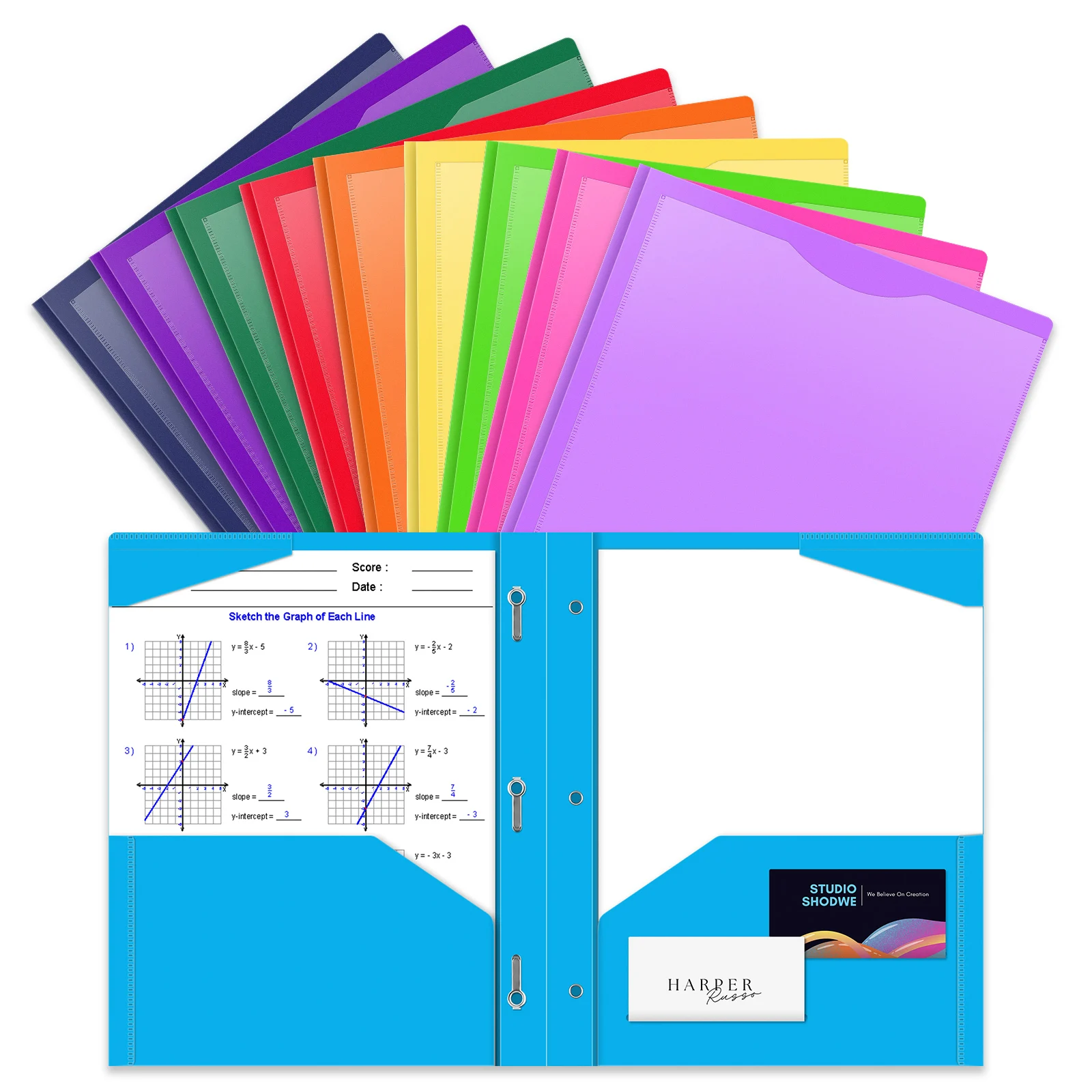 24x29.9cm Heavy Duty Plastic Pocket Folder Cover with Prongs Perfect for 21.6x27.9cm Size Paper Documents Files Storage Pockets