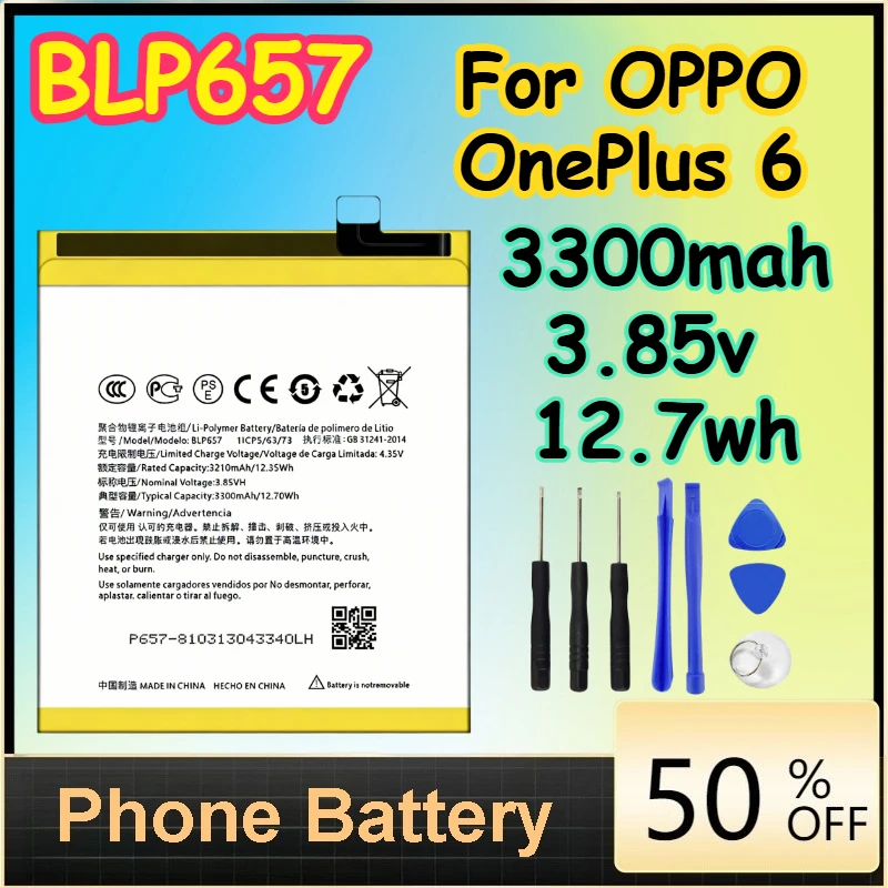 

BLP657 3300mah 3.85v 12.7wh High-Quality Battery for OPPO OnePlus 6 Replacement Phone Batteries+Free Tools
