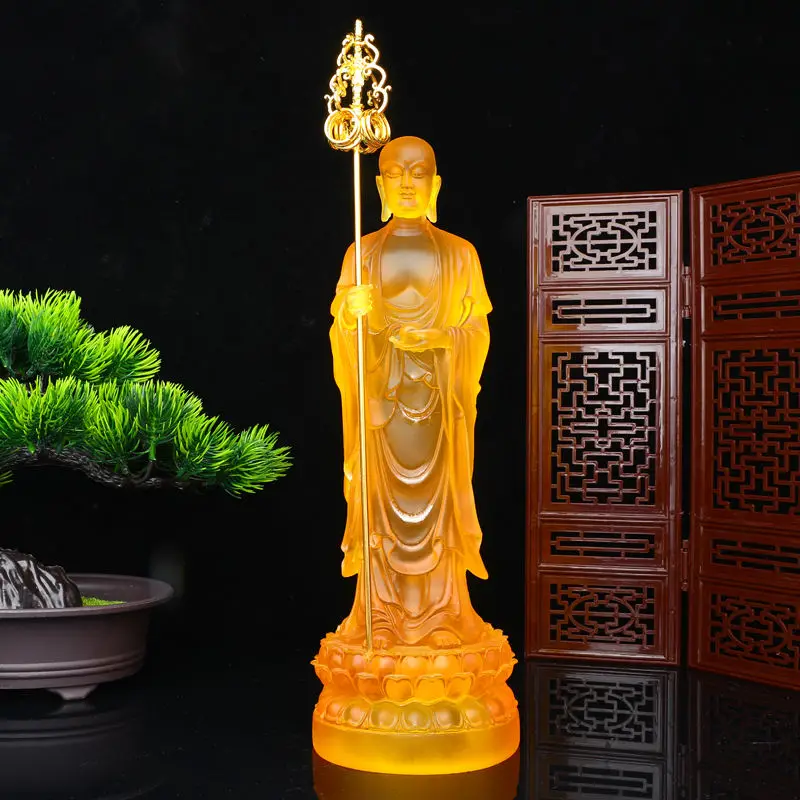 Resin Water Glaze Jizo King Buddha Statue Temple Hall Offerings Ornaments Living Room Decor