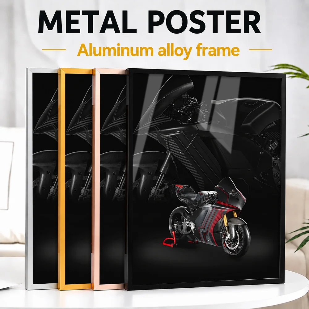 Italian V21L Electric Motorcycle Framed Aluminum Metal Poster Customized High Contrast Collage Wall Art For Bike Repair Shop