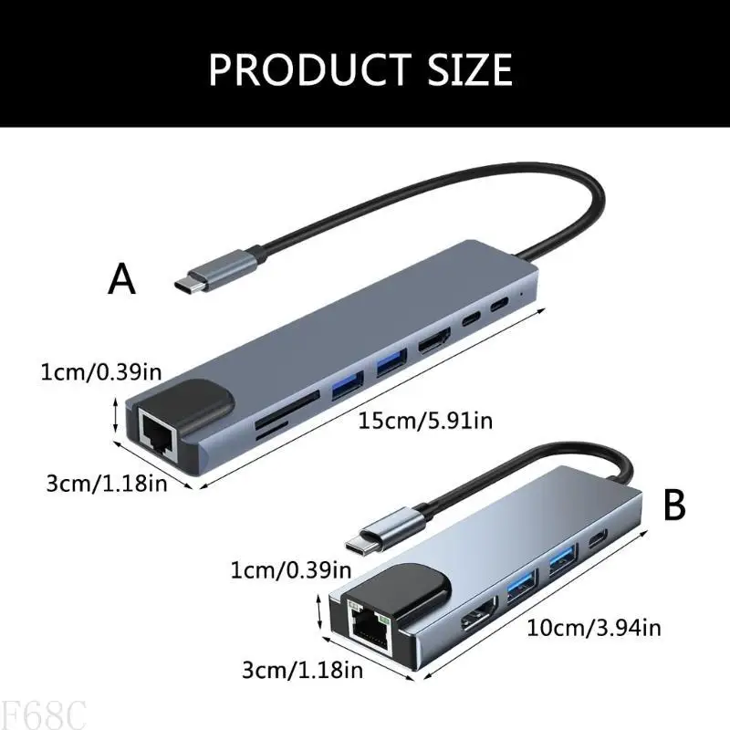 F68C 5 USB C Hubs Typ C bis 4K Adapter mit RJ45 Networking Ethernet LAN -Ladung