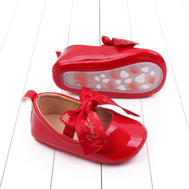 Neonato neonate scarpe in pelle PU verde rosso natale 0-12M Princess Girl Baby Shoes Bow First Walkers