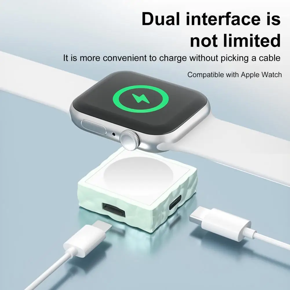 Fast Safe Charging Adapter Portable Magnetic Wireless Charger for Apple Watch with Type-c 8-pin Dual Interface Fast 5w Safe