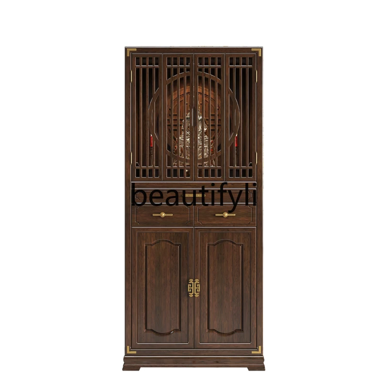 

New Chinese solid wood Buddhist niche household with door Buddhist cabinet living room offering table