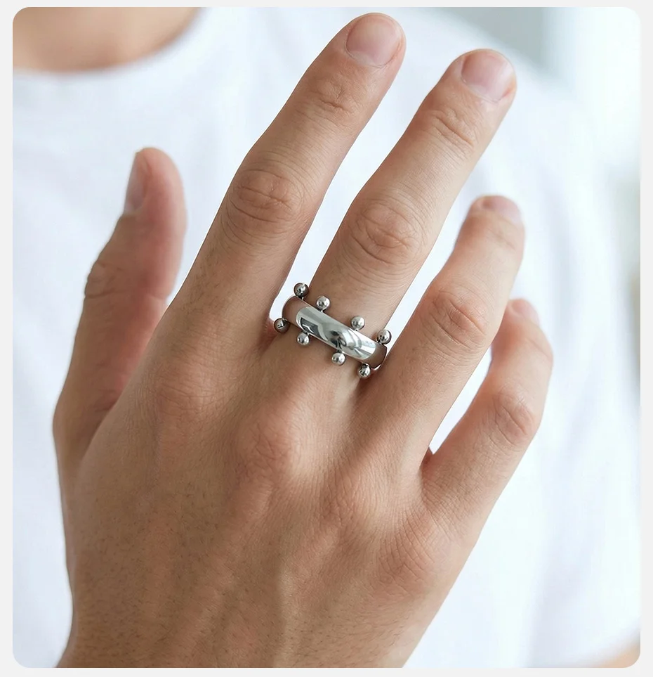 Vnox Geometrischer Perlen-Fidget-Ring für Männer, Edelstahl Anti-Stress Angstlösender Fingerring, Punk Statement Schmuck Geschenk Neu – Detail 4
