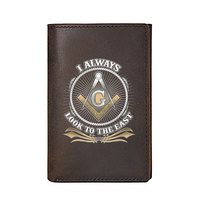 

Masonic I Always Look To The East Wallet Genuine Leather Printing Credit Card Holder High Quality Slim Mini Short Purse BQ089