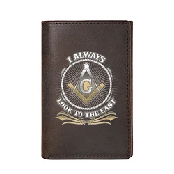 Masonic I Always Look To The East Wallet Genuine Leather Printing Credit Card Holder High Quality Slim Mini Short Purse BQ089