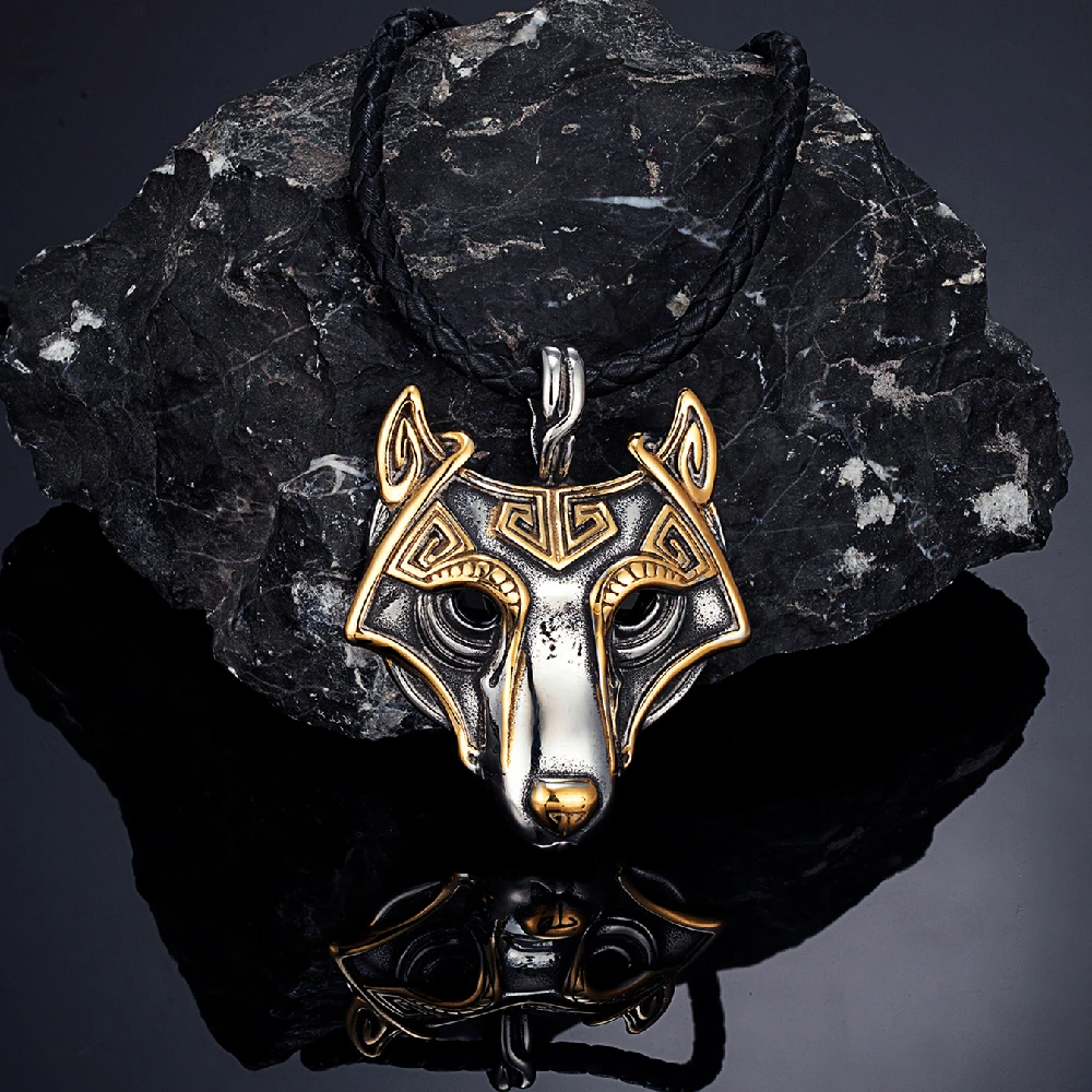 Punk Vikings Celtic Wolf Necklaces Mens Norse Mythology Odin Rune Stainless Steel Animal Pendant Amulet Never Fade Male Jewelry image 3