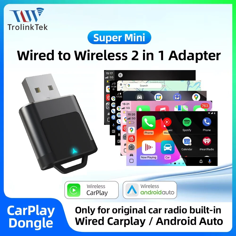 

Mini Black Wireless Carplay Adapter Wired to Wireless Android Auto Dongle Navigation Voice Control Music Playback OTA Upgrade