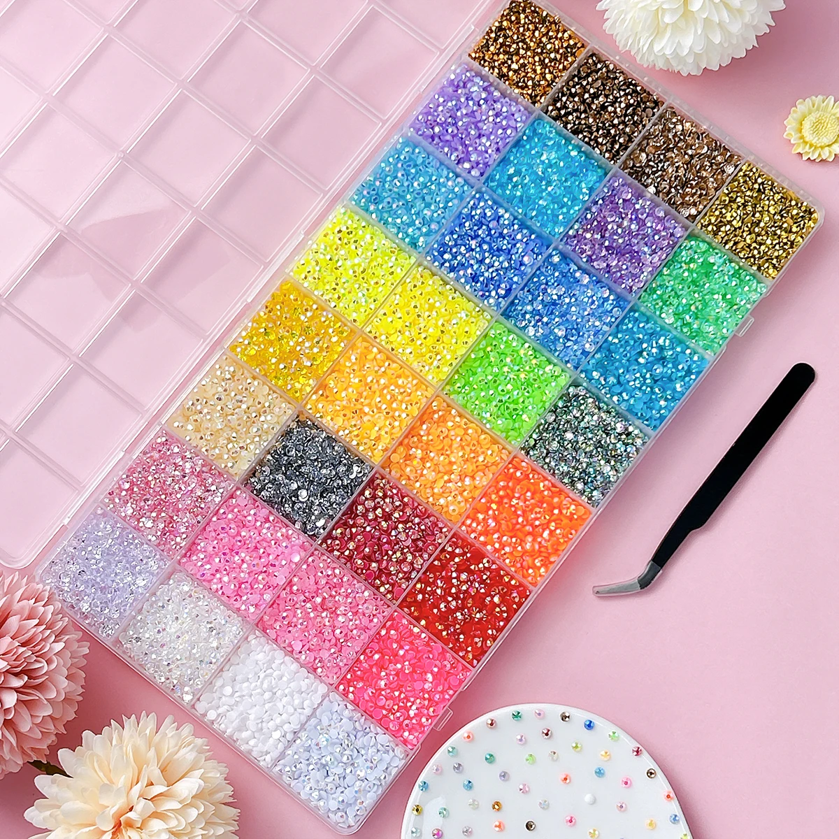 1Box 3/4/5mm AB Colored Nail Rhinestones Charms 32 Colors Flatback Semi-circular Resin Nail Bedazzling Rhinestones Kit DIY Nails