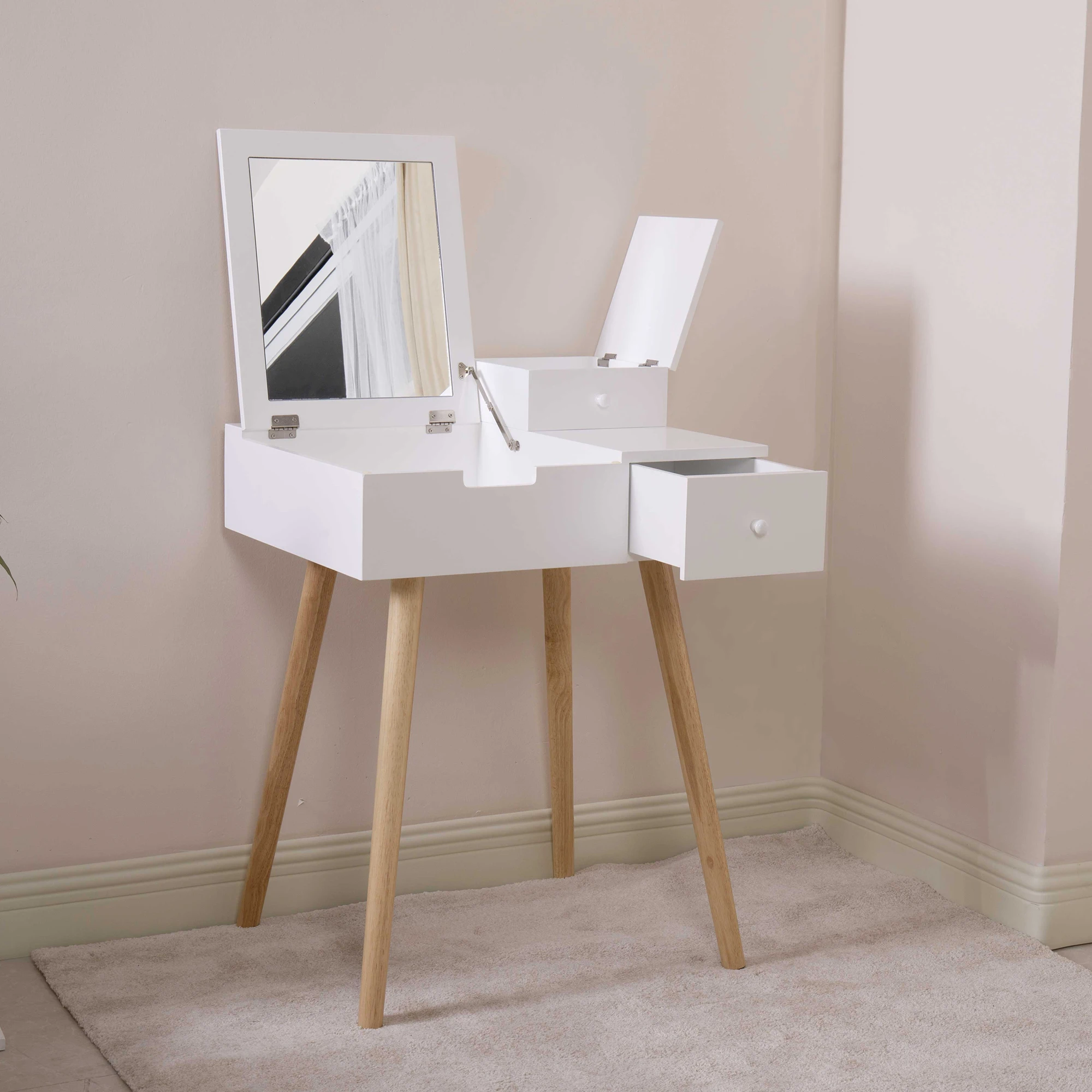 Wooden Vanity Desk Flip-top Dressing Mirror Makeup Dresser Can Be Used as Writing Table Computer Desk White Flash Sale[US-W]