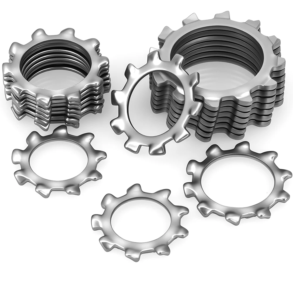 304 Mesin Cuci Kunci Bintang Gigi Eksternal Baja Tahan Karat M2.5 M3 M4 M5 M6 M8 M10 M12 M14 M16 M18 M20 M24 M27M30 Gasket Kunci 5-100 Buah