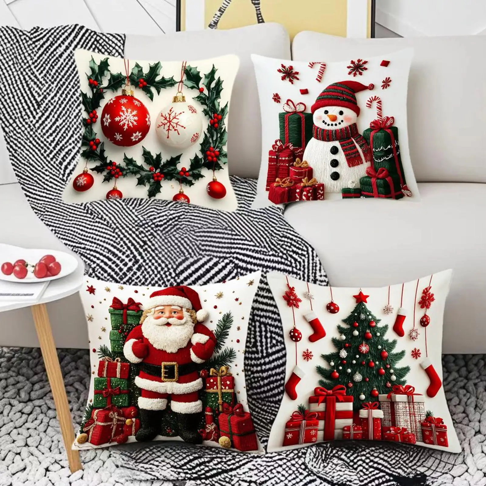 4 Pieces Christmas Pillow Covers 18x18 Inch Winter Christmas Pillowcase Decor Couch Cushion Cover for Living Room Bedroom Indoor