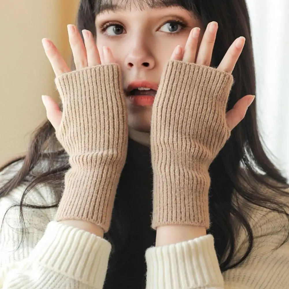 Thermal Gloves Knitted Half-finger Gloves for Students Keep Warm Non-slip Arm Sleeves for Writing Typing Fall Winter High