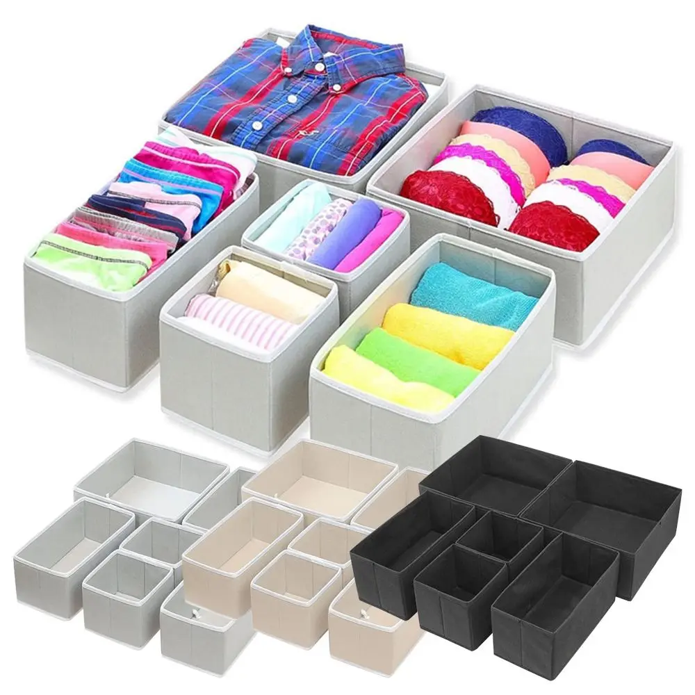 6Pcs/Set S/M/L Cloth Storage Box Foldable Underwear Bra Socks Organizer Box Non-woven With Zipper Clothes Organization Drawer