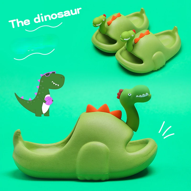 Dinosaur Slippers Summer Thick Soled Boys Indoor Slippers EVA Soft Sole Anti Slip Cartoon Girls Bathroom Slippers