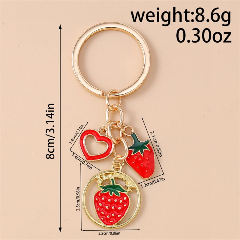 Niedliche Frucht-Schlüsselanhänger: Emaille-Apfel, Erdbeere, Wassermelone, Herz-Anhänger für Frauen und Männer, Auto-Schlüssel, Handtaschen-Schlüsselketten, DIY-Geschenk – Detail 4