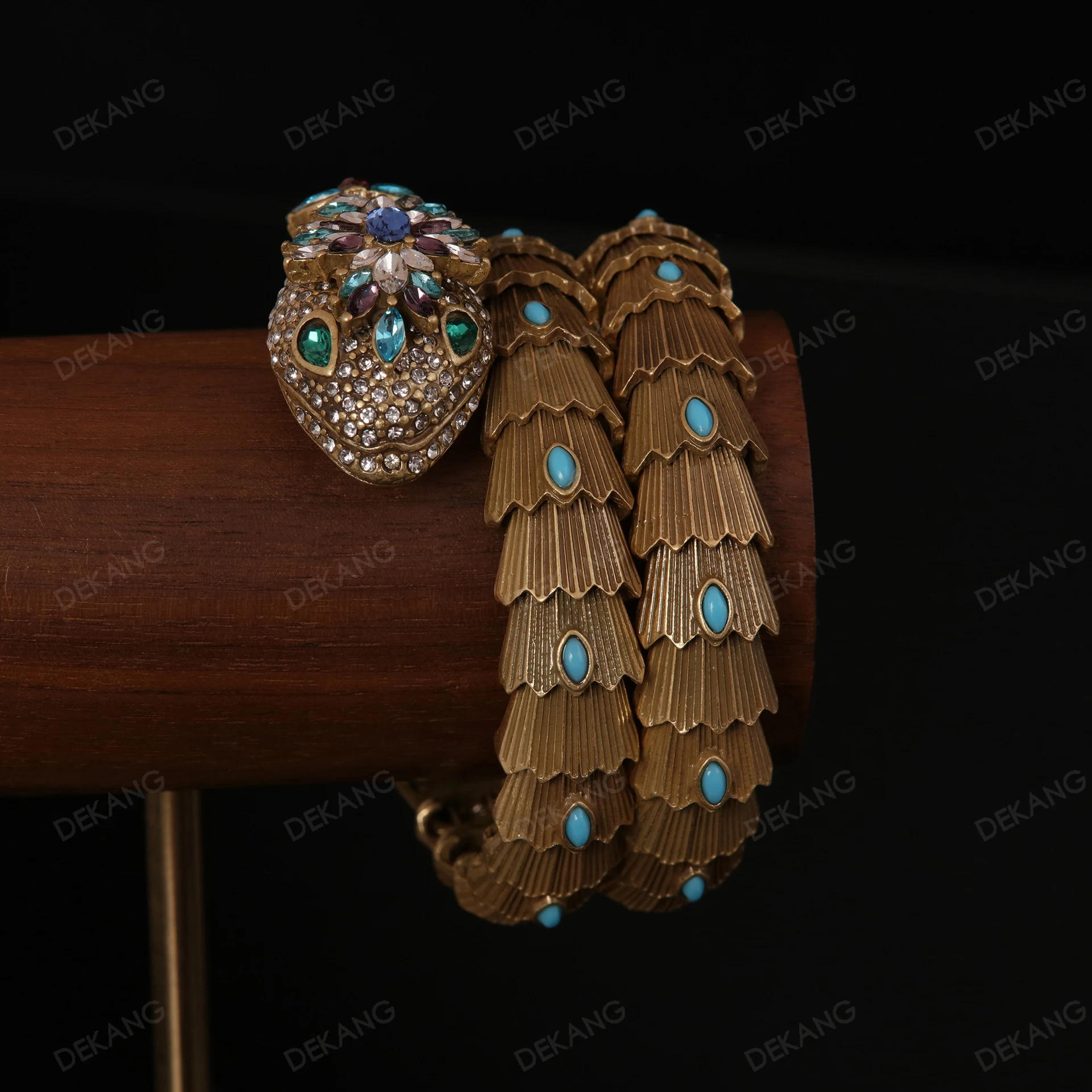 Copper-Plated Vintage Gold Snake-Shaped Full Diamond Bracelet