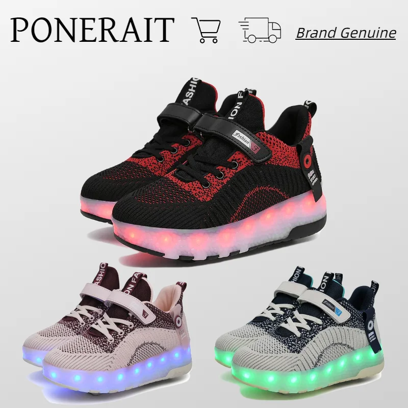 

Unisex Shoe Double-Row 2 wheel Deformation Led Light USB Charging Sneaker Multi-functional Roller Skate Shoe Special Gift