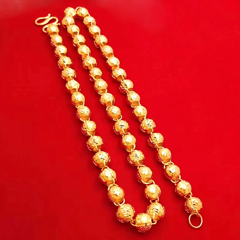 9999 gold lucky character car flower necklace round beads round Buddha bead chain color retains its color for a long time