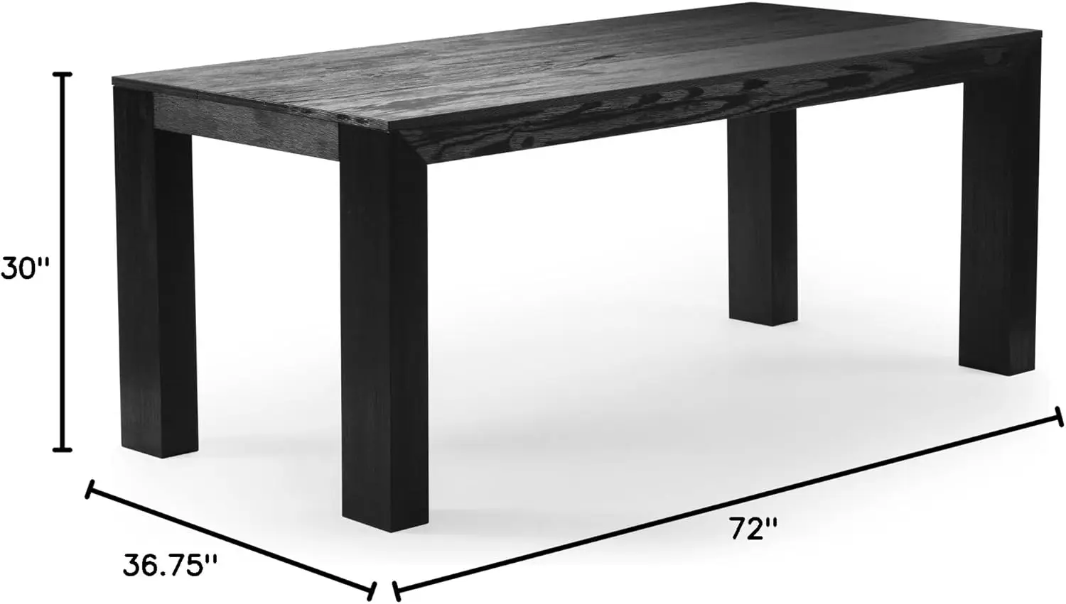 72 Inch Modern Wood Dining Table, Solid Wood Rectangular Dining Table for Kitchen/Dining Room Black Wirebrush