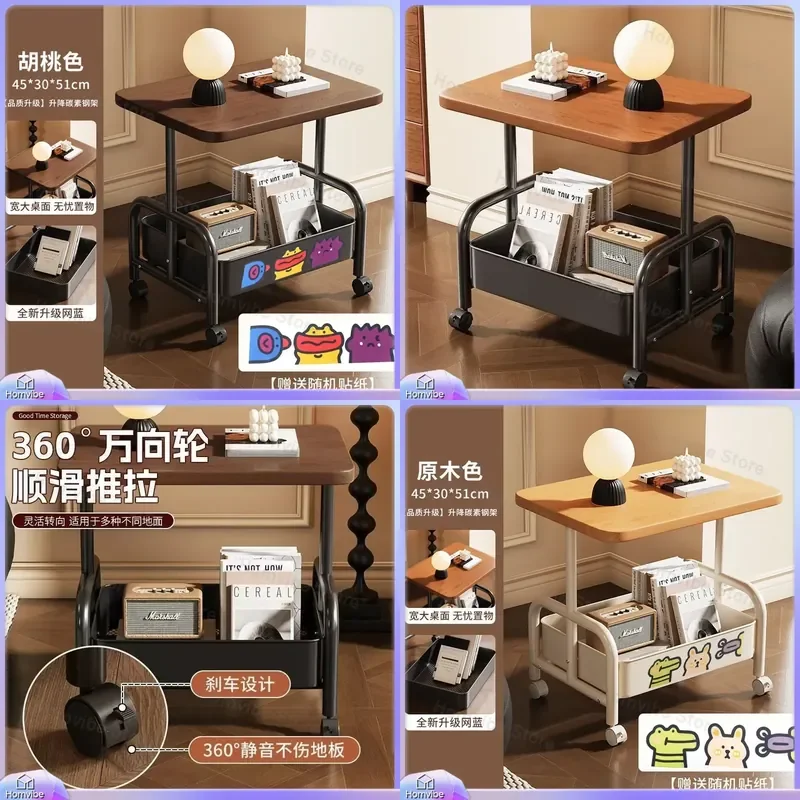 for Movable Trolley Retro Carbon Steel Edge Large Capacity Living Room Bedroom Household Table Tea Table Snacks Storage Rack