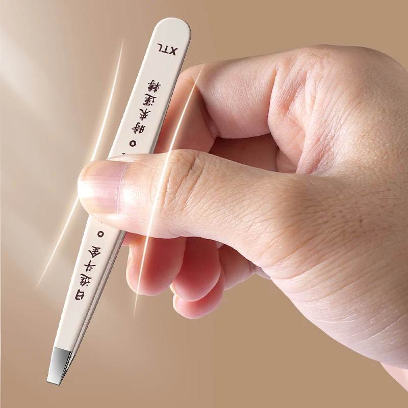 Pinza per sopracciglia nera in acciaio inossidabile con strumenti di bellezza a punta inclinata e piatta, utilizzata per bigodini e depilazione incorporata