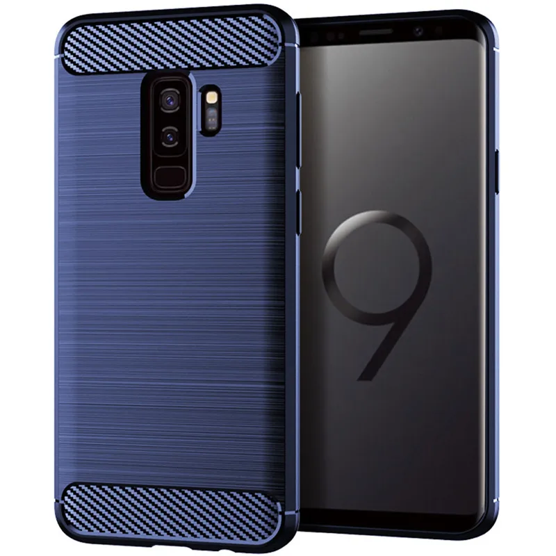 Shockproof Silicone Case for Samsung S9 plus Galaxy S9+ Carbon Fiber Cases for galaxy s9plus Brushed Texture Phone Cover
