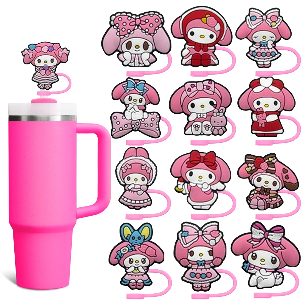 MINISO Sanrio Melody Straw Cover Cap 10MM Drink Straw Plug Reusable Splash Proof Drinking Fit Cup Straw Cap Charms Pendant Gift