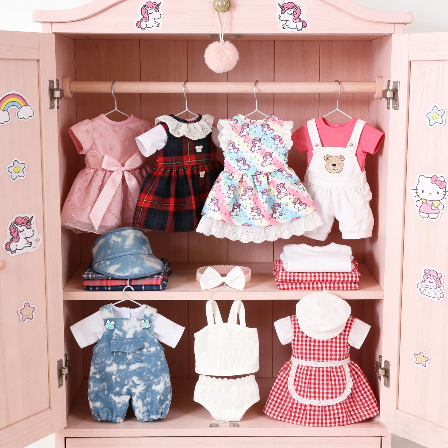 

Милый комбинезон с медвежонком, футболка, платье с единорогом для кукол реборн девочек 55 см, розовый бант, клетчатая юбка, униформа повара для кукол 22 дюйма.