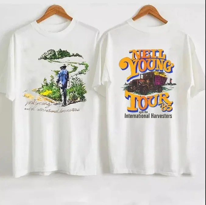 

Neil Young Tour 1985 Music Concent Retro Vintage T Shirt White Gift Fans