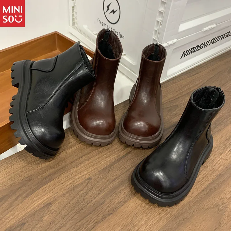 

Меховые ботильоны для девочек Miniso 2025, модные зимние ботинки принцессы Martin