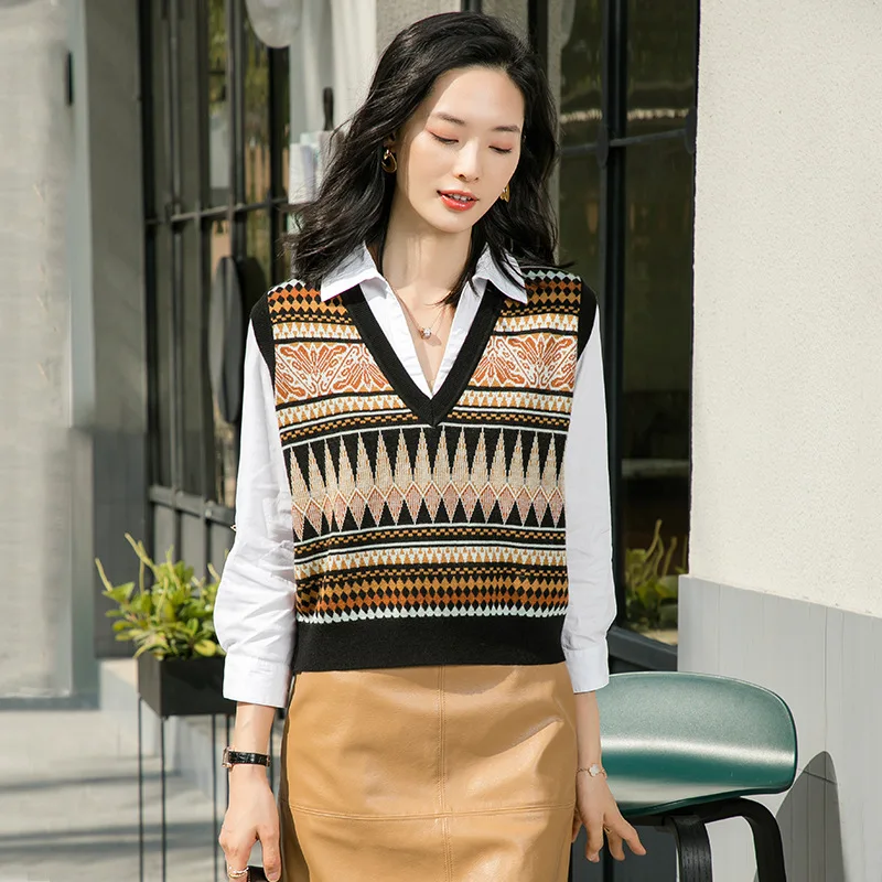 

Knitted Vest Women, Sleeveless Sweater Outerwear, Spring Wool Vintage Style, Layered Artistic Style