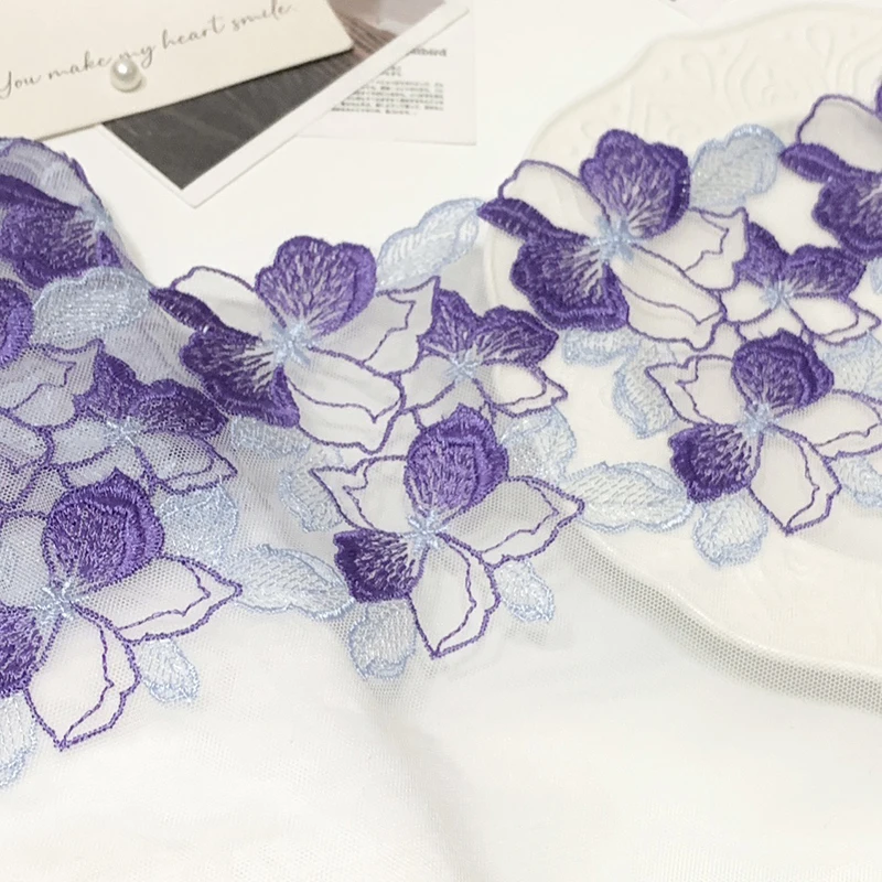 

15 ярдов кружевная отделка с цветочной вышивкой, нижнее белье для шитья, платье для девочек, костюм, шторы, отделка ткани ручной работы