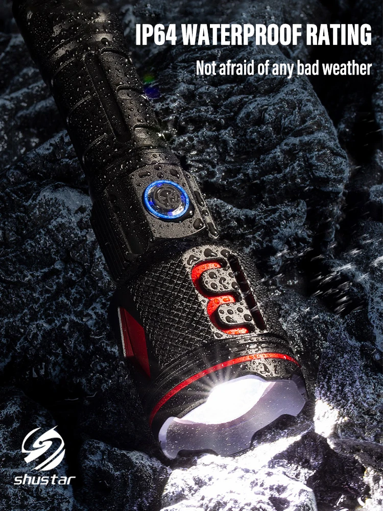 30W Wick LED Flashlight High Power Torch with and Double Side Lights Lighting Distance 1500M Waterproof Tactical Hunting Lights