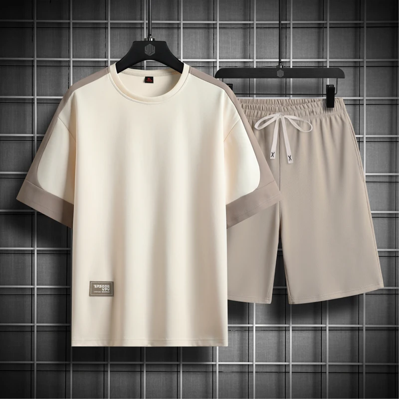 Chรกndales blancos y negros para hombre, Conjunto de camiseta de manga y pantalones cortos, ropa deportiva de marca, de gran tamaรฑo 5XL traje