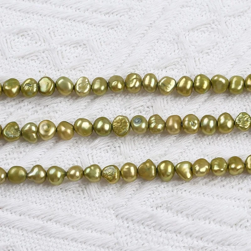 Genuine 6-7mm Natural Green Irregular Pearls, 15 Inches Necklace, Unfinished No Clasp, Perfect for DIY Jewelry