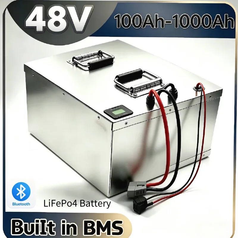 48V LiFePO4 Battery 100Ah-1000Ah Stainless Steel Deep Cycle Lithium Battery Built-in BMS Bluetooth Monitor for RV Solar Storage