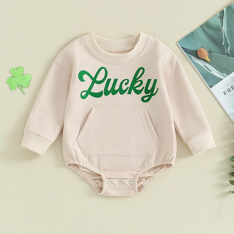 

Newborn Toddler Baby Sweatshirt Romper Irish Letter Print Long Sleeve Jumpsuit Clothes