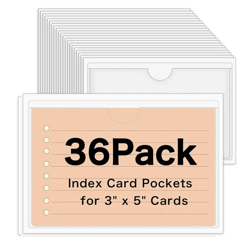

A13E-36 Pack 3" X 5" Index Card Holder Adhesive Plastic Label Holders Clear Tote Bag Labels Stickers For Organizing