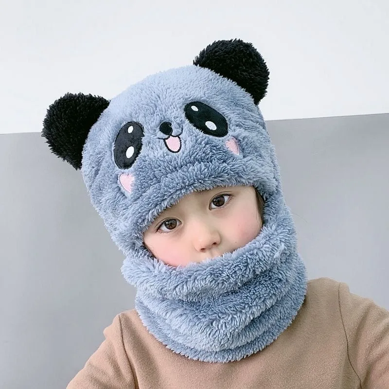 Winter Boys Girls Cute Hat Scarf Set 2 Pieces Keep Warm Windproof Bear Shape Funny Winter Caps New