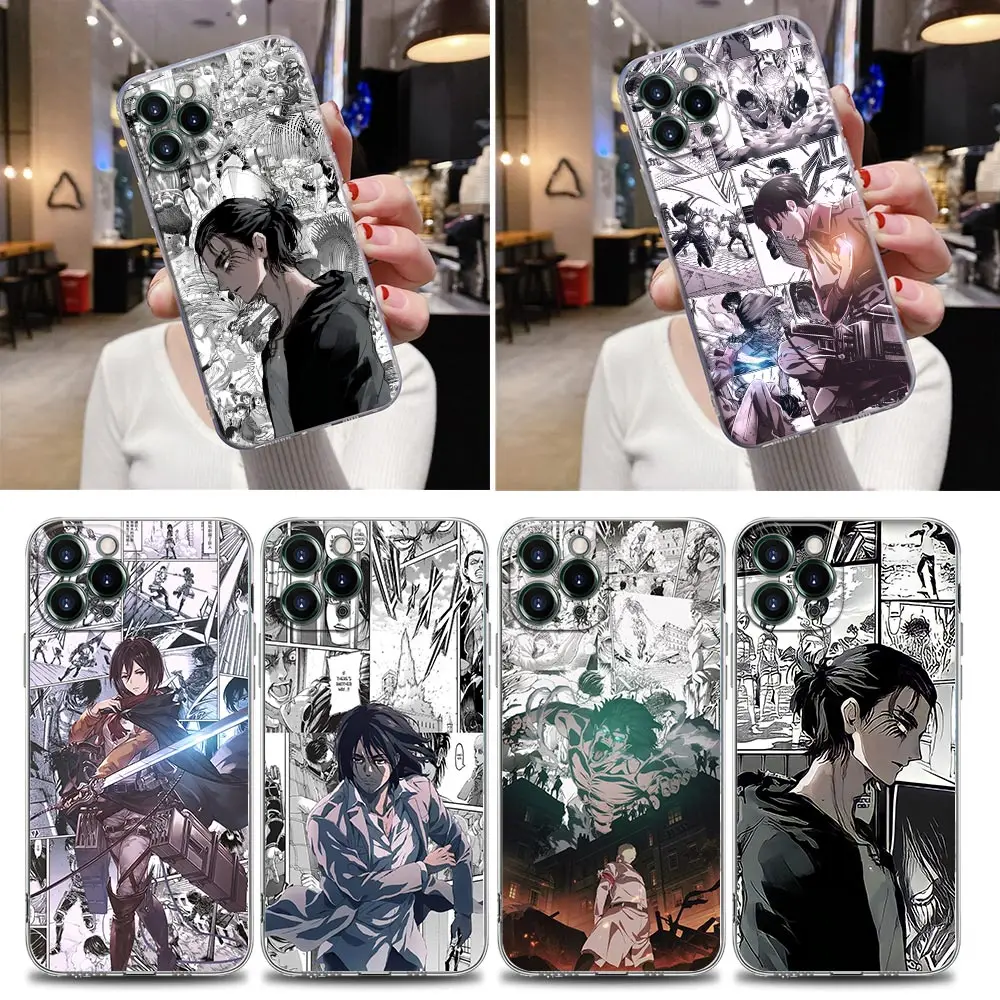 Mikasa Anime Clear Case For iPhone 16 15 14 13 12 11 Pro Max Mini Xs XR 7 8 Plus Soft Cover Silicone Cases Attack on Titan Manga