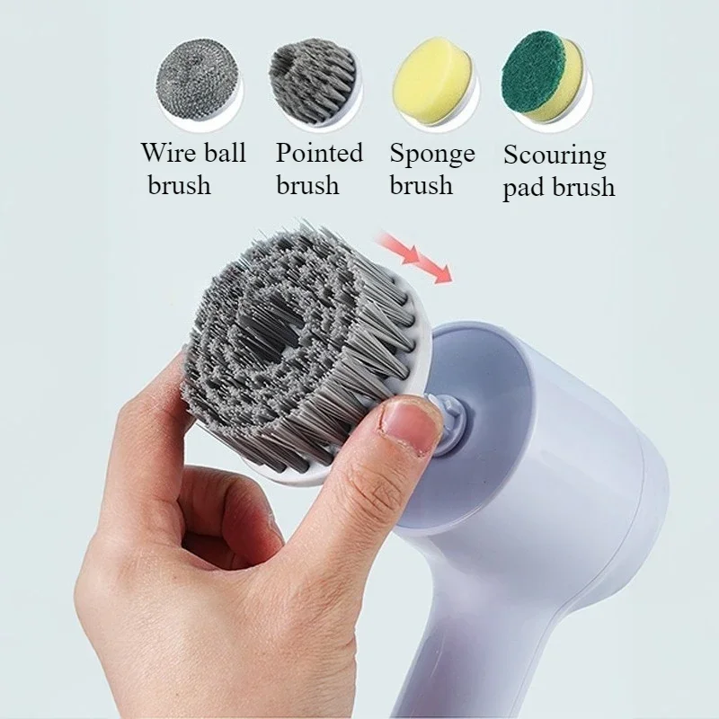 Rechargeable 2 Gears Handheld Waterproof Wireless Cleaning Brush Equipped With 5 Heads Electric Clean Brush for Kitchen Bathroom