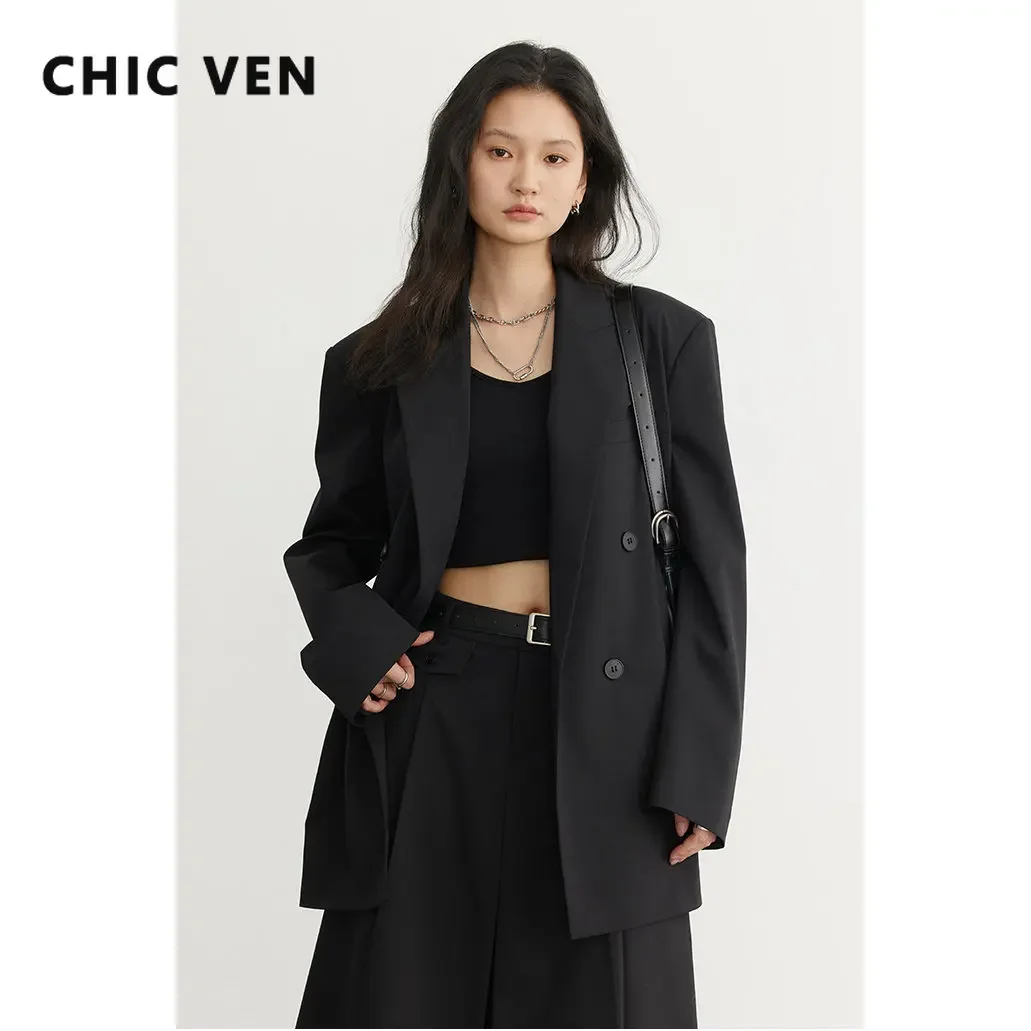 CHIC VEN Fashion Women's Blazer Double-breasted Jacket Coat Official Lady Tops Woman Cloth Female Outerwear Spring Autumn 2023