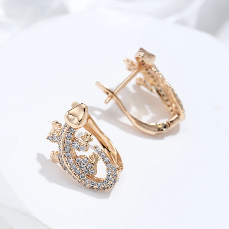 Kinel New Unusual 585 Rose Gold Lizard Earrings Daily Women  Fashion Animal Jewelry Covered With Natural Zircon Drop Earrings image 5