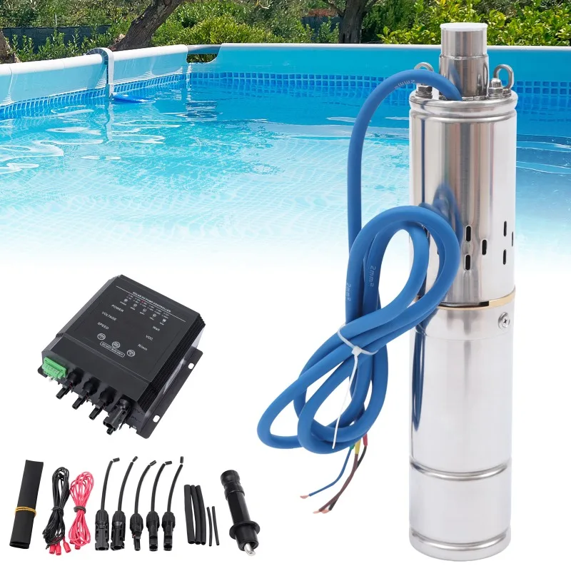 400W Solar Powered Water Pump DC 36V Submersible Deep Well Pump 80m +MPPT Controller